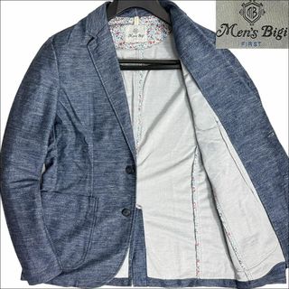 MEN'S BIGI - J7007美品メンズビギファースト花柄裏地麻混シャンブレージャケットインディゴ4