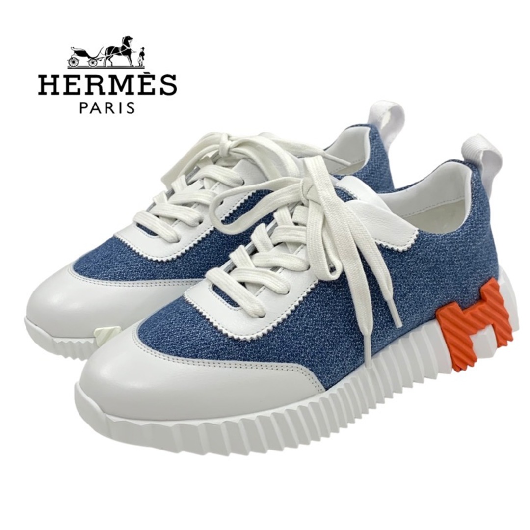 Hermes(エルメス)の未使用 エルメス HERMES バウンシング スニーカー 靴 シューズ デニム レザー ブルー ホワイト レディースの靴/シューズ(スニーカー)の商品写真