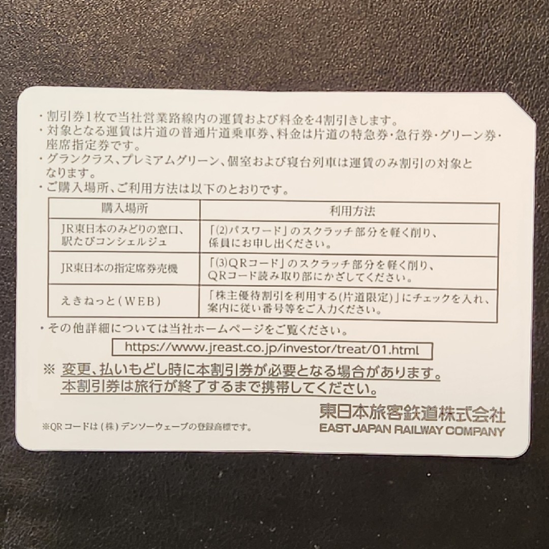 JR(ジェイアール)のJR東日本　株主優待券　1枚 チケットの乗車券/交通券(鉄道乗車券)の商品写真