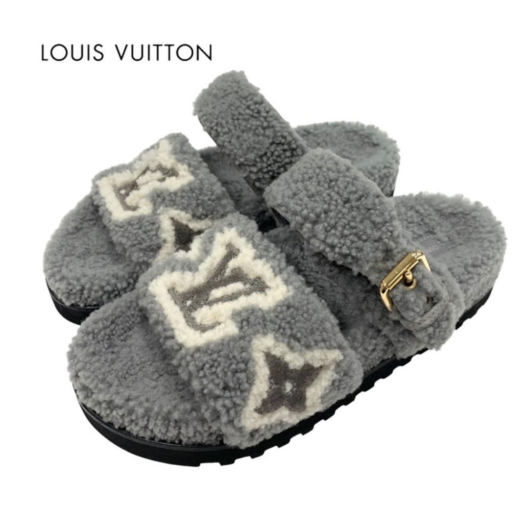 LOUIS VUITTON(ルイヴィトン)のルイヴィトン LOUIS VUITTON パセオライン サンダル フラットサンダル ミュール 靴 シューズ モノグラム ムートン ボア グレー レディースの靴/シューズ(サンダル)の商品写真