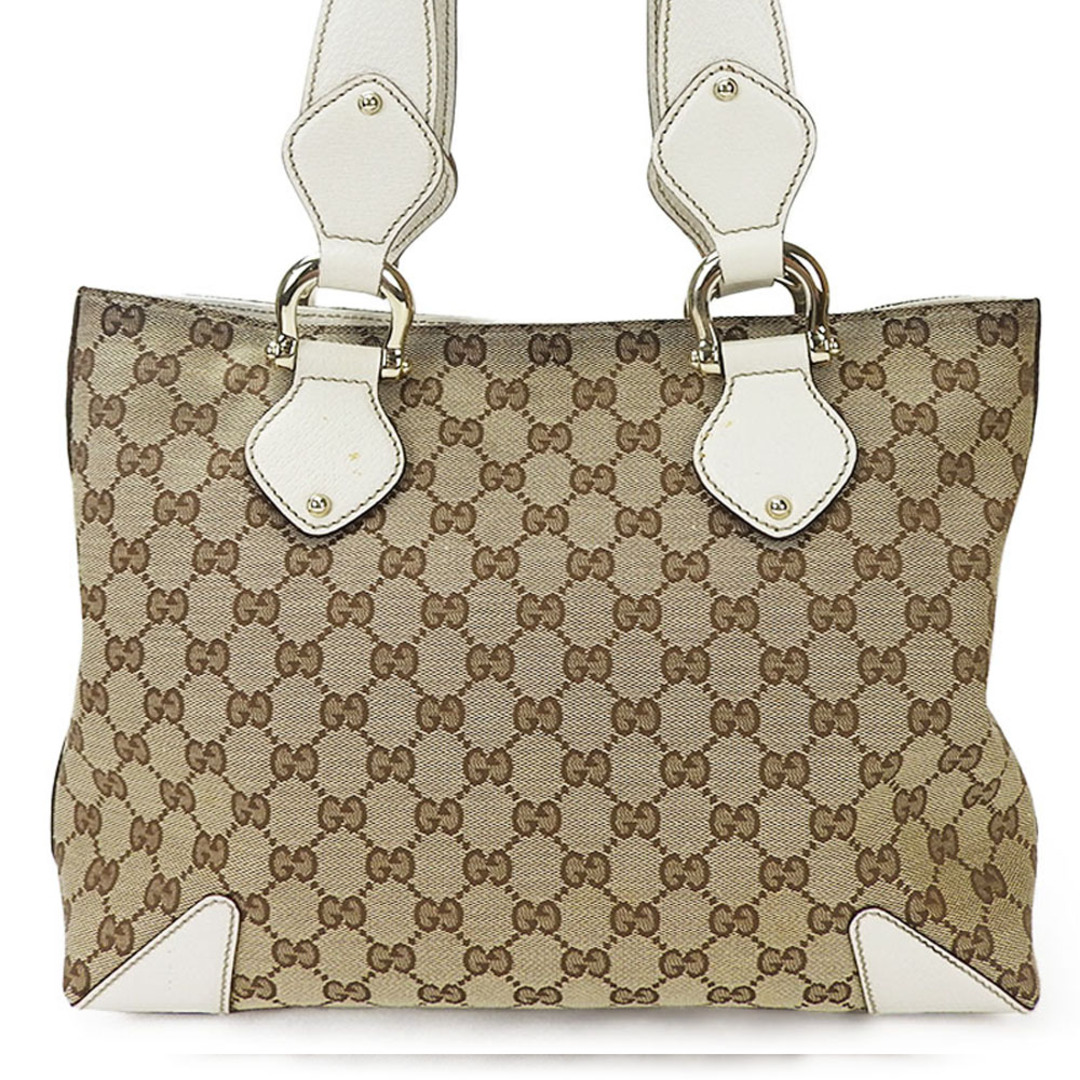 Gucci(グッチ)の【中古】 グッチ トートバッグ 153024 GGキャンバス レザー ベージュ ホワイト レディース 女性 GUCCI レディースのバッグ(トートバッグ)の商品写真