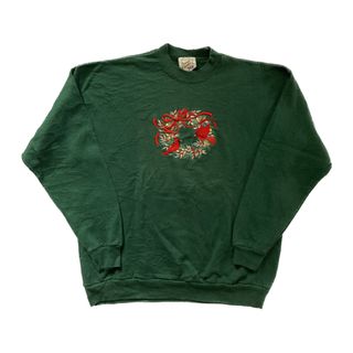 ヴィンテージ(VINTAGE)の80s ヴィンテージスウェット XL アメリカ製 緑　リースモチーフ 古着(スウェット)