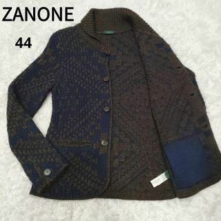 ザノーネ(ZANONE)の【希少】ザノーネ アルパカ混 ウール カーディガン 総柄 ショートカラー L(カーディガン)