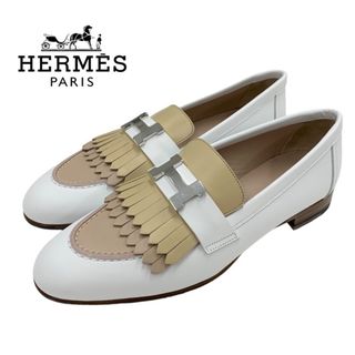 エルメス(Hermes)の未使用 エルメス HERMES ロワイヤル ローファー 革靴 モカシン フラットシューズ 靴 シューズ H金具 フリンジ レザー ホワイト(ローファー/革靴)