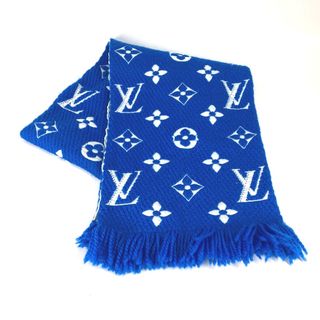 ルイヴィトン(LOUIS VUITTON)のルイヴィトン LOUIS VUITTON モノグラム エシャルプ ロゴマニア  M71839 2018AW フリンジ マフラー ウール ブルー(マフラー/ショール)