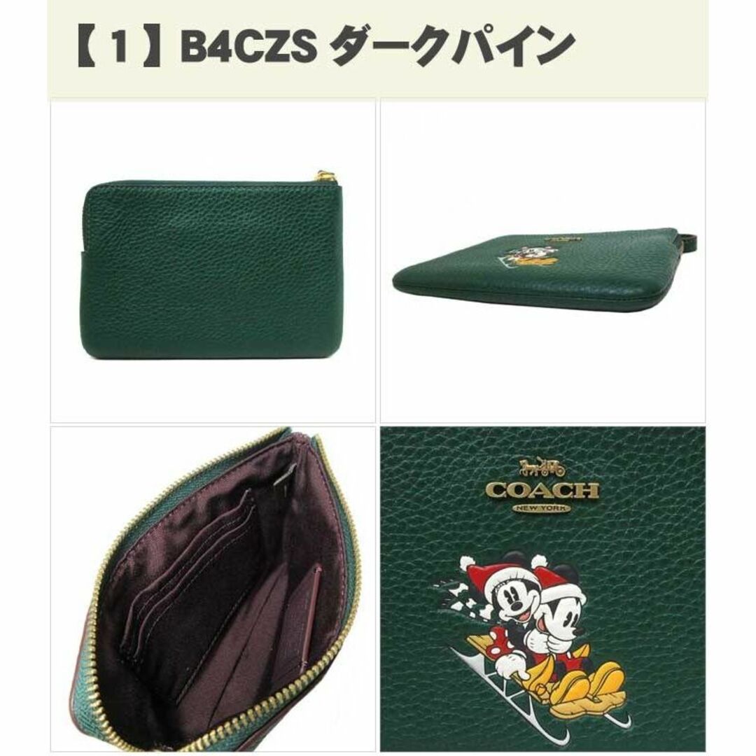 COACH(コーチ)の【新品】コーチ ポーチ COACH X DISNEY コーチ × ディズニー ミッキー ミニー スレッド モチーフ コーナー ジップ リストレット CN025 B4CZS(ダークパイン)コラボ商品 アウトレット レディース レディースのファッション小物(ポーチ)の商品写真