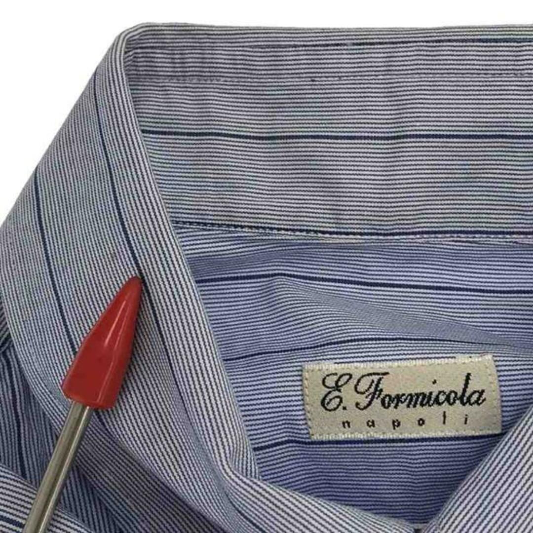 ERRICO FORMICOLA(エッリコフォルミコラ)のErrico Formicola / エリコフォルミコラ | ストライプ タブカラーシャツ | 15.5/39 | ブルー/ネイビー/ホワイト | メンズ メンズのトップス(Tシャツ/カットソー(七分/長袖))の商品写真