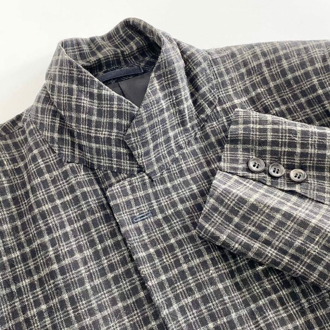 COMME des GARCONS(コムデギャルソン)の52i22 COMME des GARCONS HOMME コムデギャルソンオム 90s リネン チェックテーラードジャケット Sサイズ ブラック メンズ ブレザー 羽織 メンズのジャケット/アウター(テーラードジャケット)の商品写真