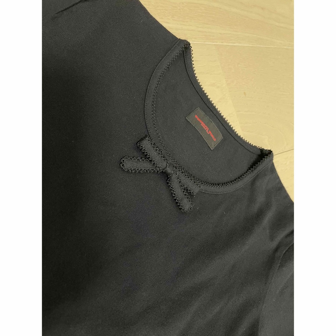 KANEKO ISAO(カネコイサオ)の☆美品　ワンダフルワールド  ピコフリル　リボン　Tシャツ　黒 レディースのトップス(Tシャツ(長袖/七分))の商品写真