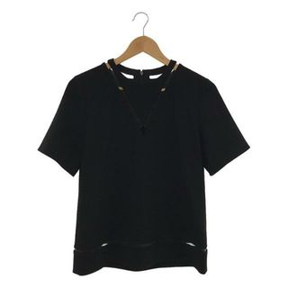 アレキサンダーワン(Alexander Wang)のALEXANDER WANG / アレキサンダーワン | トリアセテート Vネックトリミング 半袖 プルオーバー | 2 | ブラック | レディース(シャツ/ブラウス(半袖/袖なし))