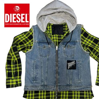 ディーゼル(DIESEL)のディーゼル｜チェックシャツ×デニムベスト×フーデッド｜サイズ：M｜極美品✨(パーカー)