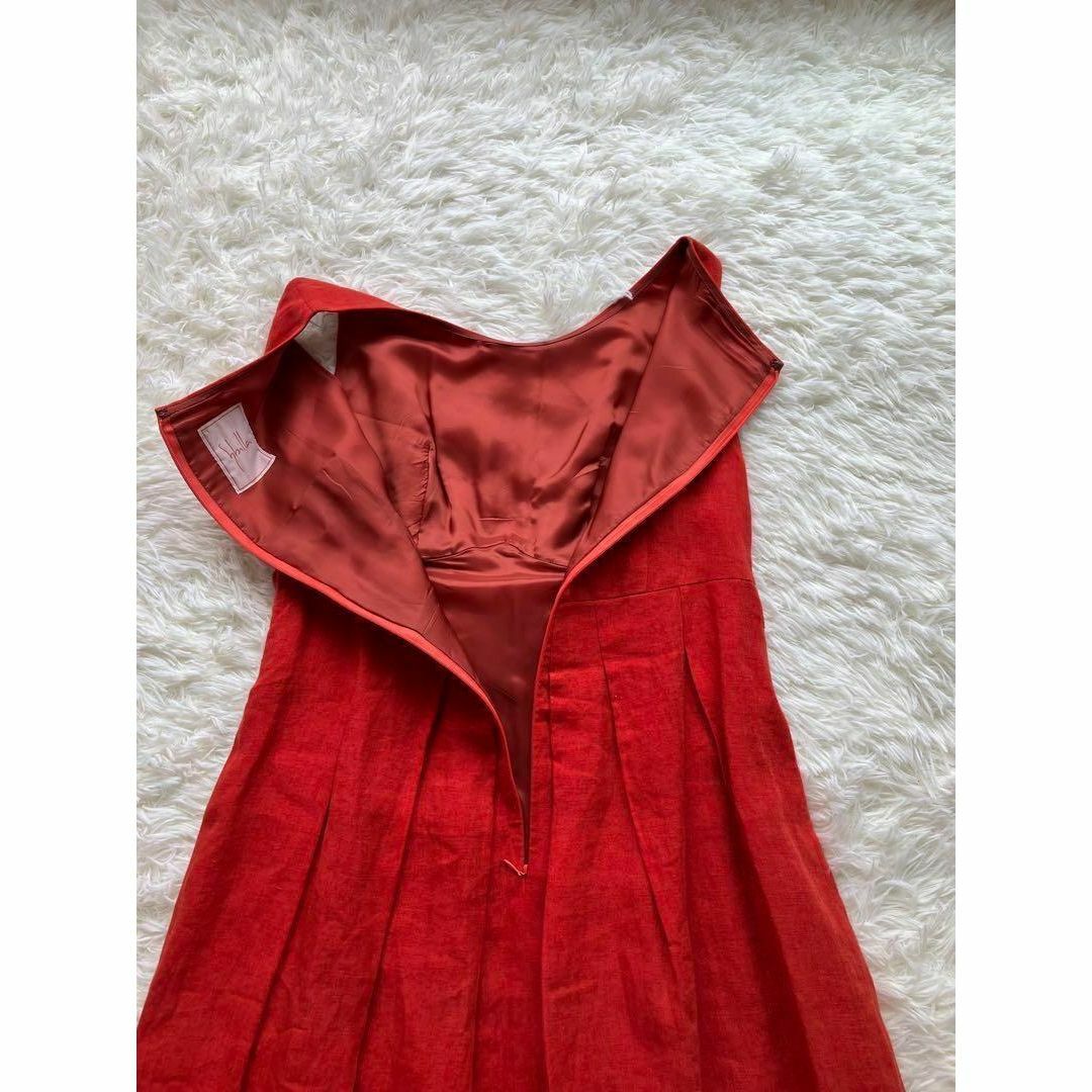 Sybilla(シビラ)のshibilla シビラ リネンワンピース リボン ベルテッド 赤 ドレス レディースのワンピース(ひざ丈ワンピース)の商品写真