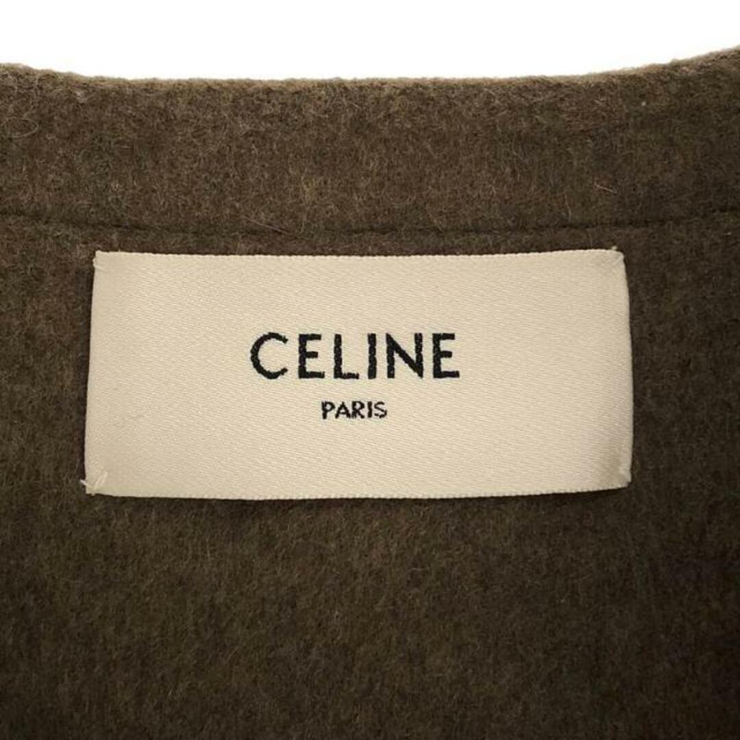 celine(セリーヌ)の【美品】  CELINE / セリーヌ | cashmere 100% / カシミヤ レザー切替 ノーカラー サドラーコート | 40 | ブラウン | レディース レディースのジャケット/アウター(その他)の商品写真