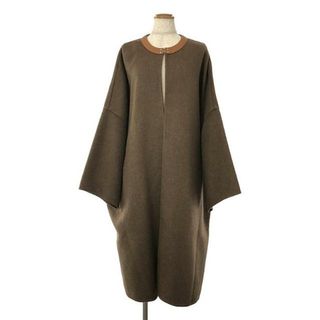 セリーヌ(celine)の【美品】  CELINE / セリーヌ | cashmere 100% / カシミヤ レザー切替 ノーカラー サドラーコート | 40 | ブラウン | レディース(その他)