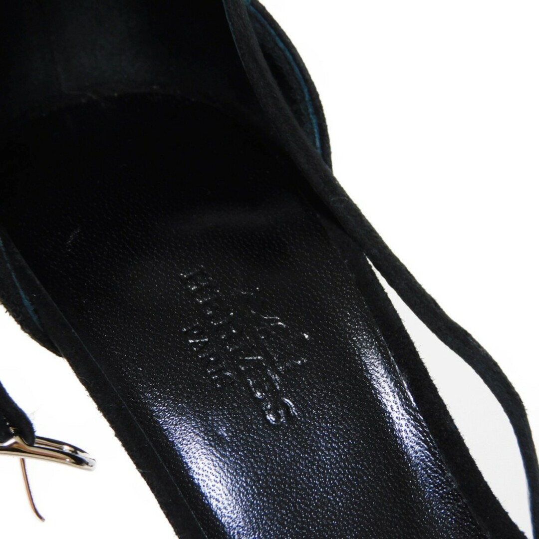 Hermes(エルメス)のHERMES エルメス プルミエール 37 Hロゴ クリスタル ブラックストーン ヒールストラップ ピンヒール 24cm Hマーク スエード ブラック パンプス レディースの靴/シューズ(ハイヒール/パンプス)の商品写真