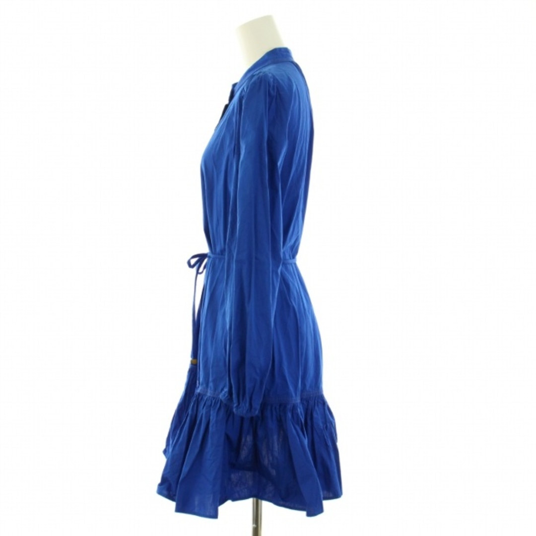 ZARA(ザラ)のザラ フリルシャツドレス フレアワンピース ギャザー ひざ丈 長袖 XS 青 レディースのワンピース(ひざ丈ワンピース)の商品写真