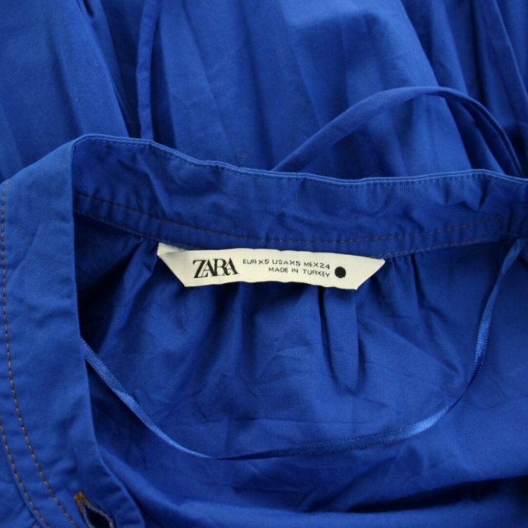 ZARA(ザラ)のザラ フリルシャツドレス フレアワンピース ギャザー ひざ丈 長袖 XS 青 レディースのワンピース(ひざ丈ワンピース)の商品写真