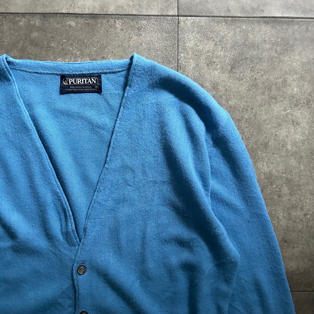 70s 80s puritan ピューリタン アクリル ニット カーディガン 80s Puritan ピューリタン アクリルカーディガン USA製 XL 水色