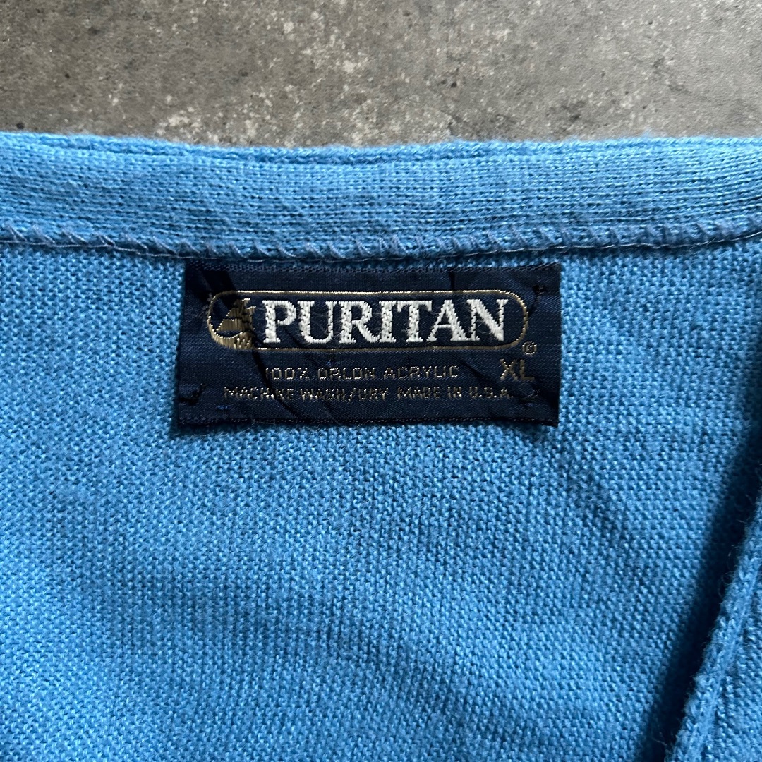 80s Puritan ピューリタン アクリルカーディガン USA製 XL 水色