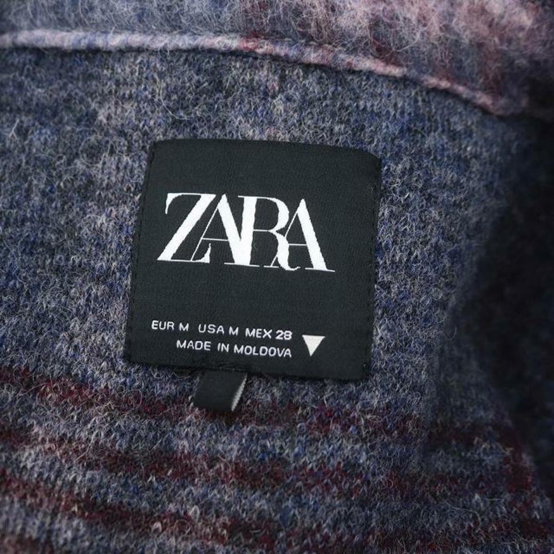 ZARA(ザラ)のザラ ZARA チェック柄ロングコート アウター ニット M 紺 紫 レディースのジャケット/アウター(その他)の商品写真