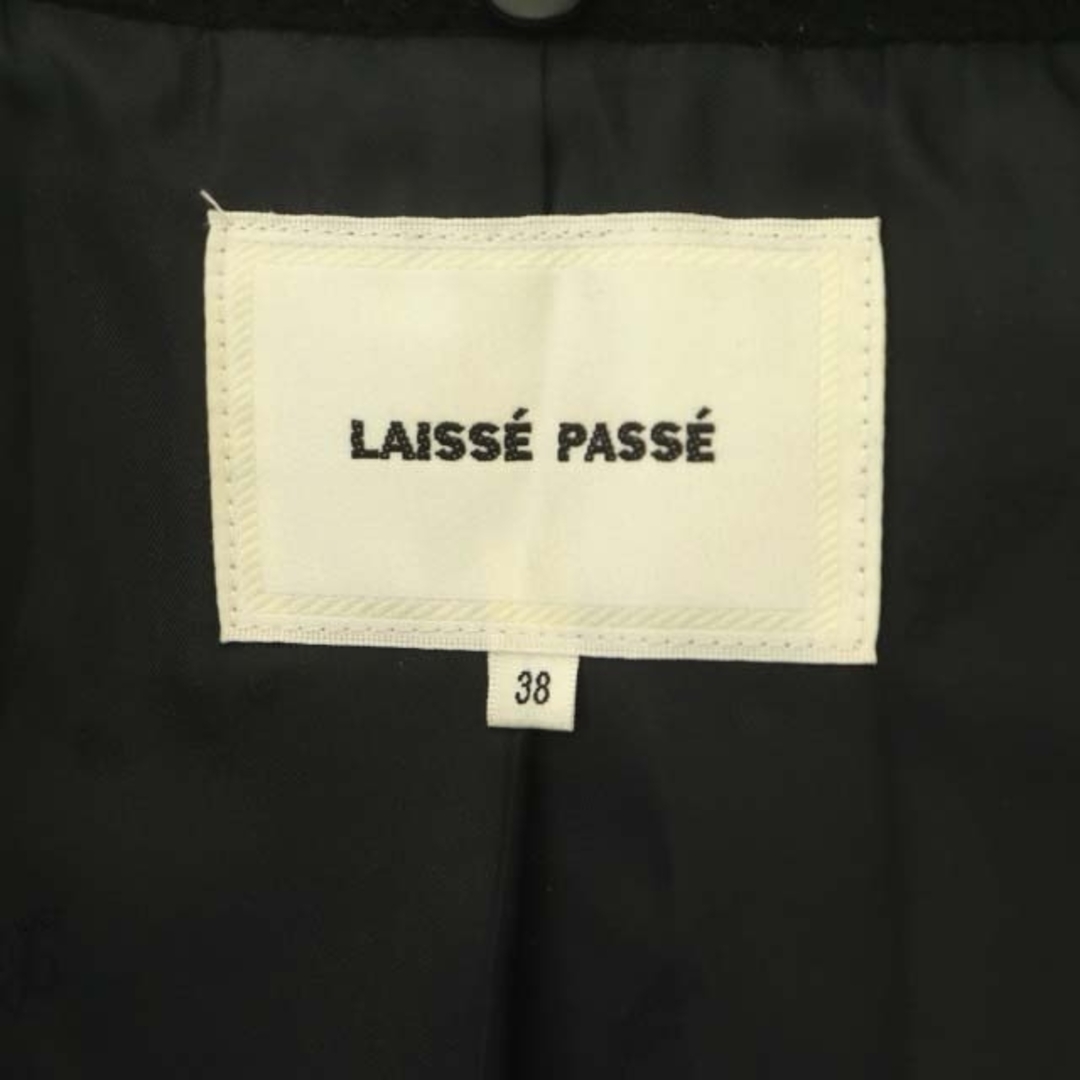 LAISSE PASSE(レッセパッセ)のレッセパッセ ファー付き ウール アンゴラ コート アウター ロング 38 黒 レディースのジャケット/アウター(毛皮/ファーコート)の商品写真