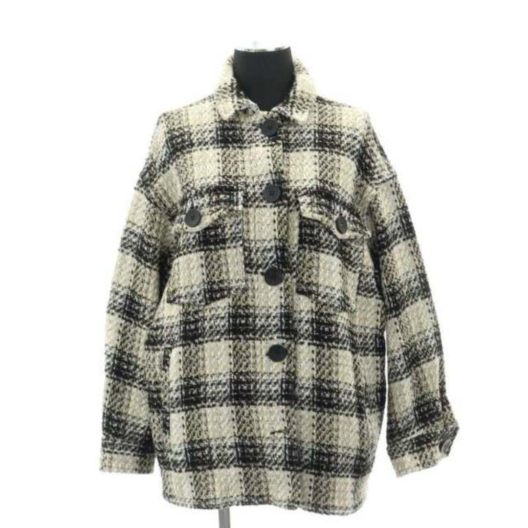 ZARA(ザラ)のザラ ZARA ツイードジャケット ブルゾン チェック柄 S 黒 グレージュ レディースのジャケット/アウター(ブルゾン)の商品写真