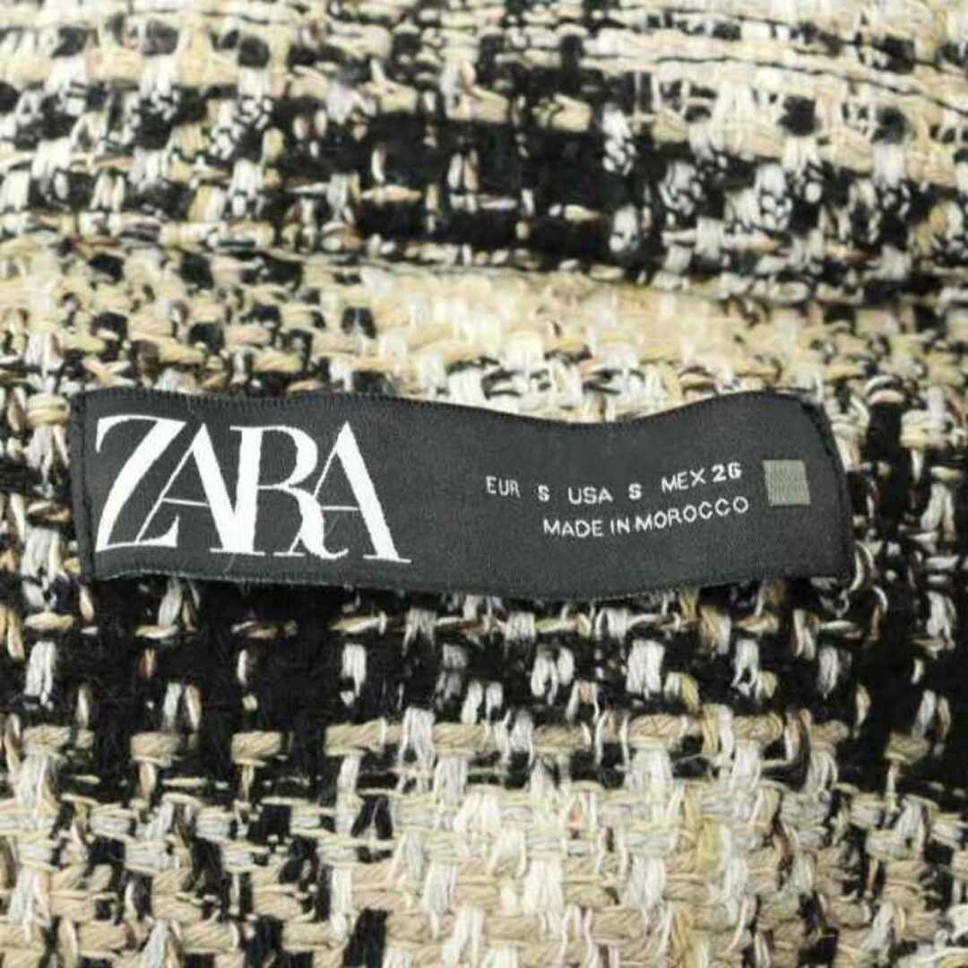 ZARA(ザラ)のザラ ZARA ツイードジャケット ブルゾン チェック柄 S 黒 グレージュ レディースのジャケット/アウター(ブルゾン)の商品写真