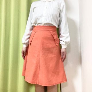 【春物】レトロスカート オレンジ Aライン 古着(ひざ丈スカート)