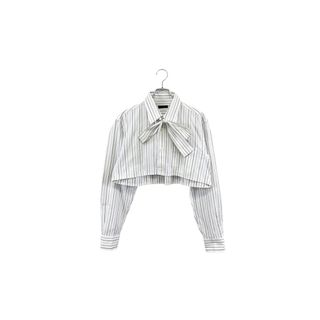 remake stripe ribbon shirt リメイク リボンシャツ 長袖 ストライプ ホワイト系 サイズL レディース ヴィンテージ 6(シャツ/ブラウス(長袖/七分))