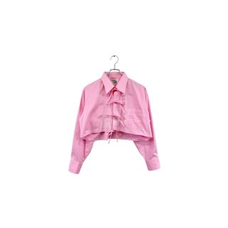 remake ribbon shirt リメイク リボンシャツ 長袖 ピンク レディース ヴィンテージ 6(シャツ/ブラウス(長袖/七分))