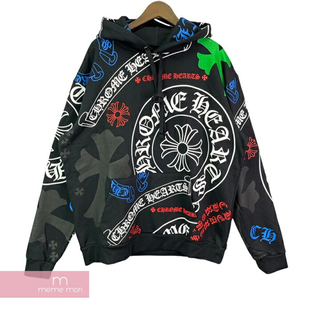 CHROME HEARTS Stencil Hoodie クロムハーツ ステンシルフーディ プルオーバーパーカー 総柄ロゴプリント ブラック×マルチカラー サイズL【240219】【新古品】【me04】 メンズのトップス(パーカー)の商品写真