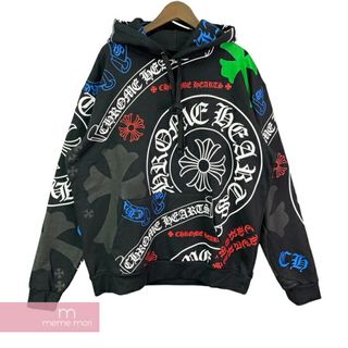 CHROME HEARTS Stencil Hoodie クロムハーツ ステンシルフーディ プルオーバーパーカー 総柄ロゴプリント ブラック×マルチカラー サイズL【240219】【新古品】【me04】(パーカー)