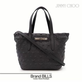 ジミーチュウ(JIMMY CHOO)の美品 ジミーチュウ ミニサラ スターエンボス ハンドバッグ ショルダーバッグ 2way MINISARAEMG ブラック グレイニーレザー(ショルダーバッグ)