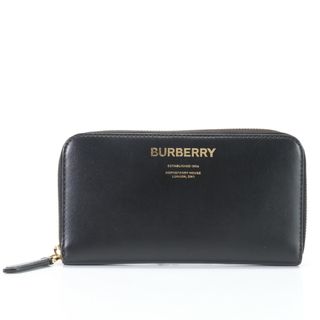 バーバリー(BURBERRY)の極美品 バーバリー ロゴ ロング ウォレット ラウンドファスナー レザー 長財布 ゴールド ブラック メンズ レディース HPE P1-2(長財布)