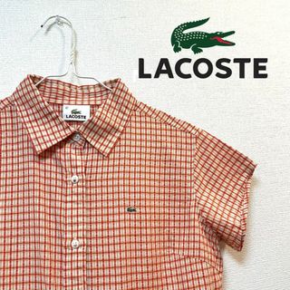 ラコステ(LACOSTE)の【美品】LACOSTE(ラコステ) 胸元ロゴ オレンジチェック柄半袖Yシャツ(シャツ/ブラウス(半袖/袖なし))