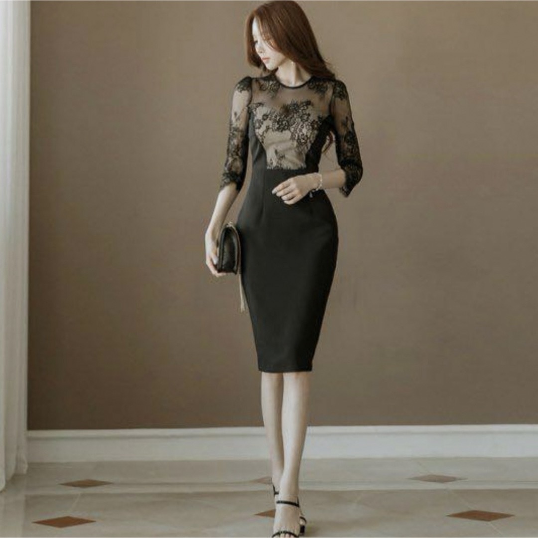 シースルードレス◎タイトドレス レディースのフォーマル/ドレス(ミディアムドレス)の商品写真