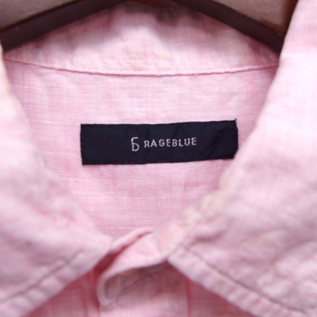 RAGEBLUE(レイジブルー)のレイジブルー シャツ カジュアル ステンカラー リネン 透け感 長袖 L ピンク メンズのトップス(シャツ)の商品写真