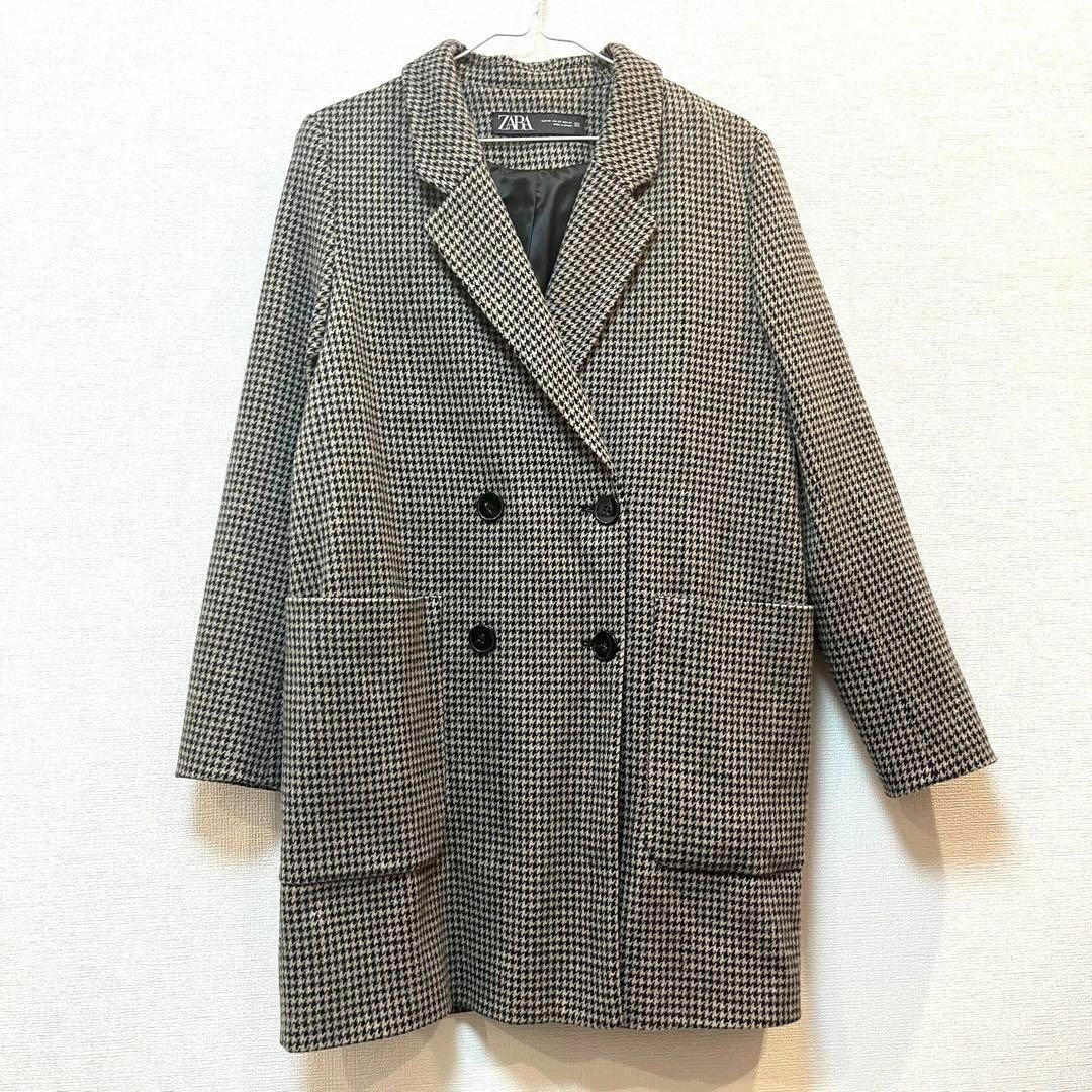 ZARA(ザラ)の【美品】ZARA(ザラ) 千鳥チェック柄 ダブルボタンチェスターコート アウター レディースのジャケット/アウター(チェスターコート)の商品写真