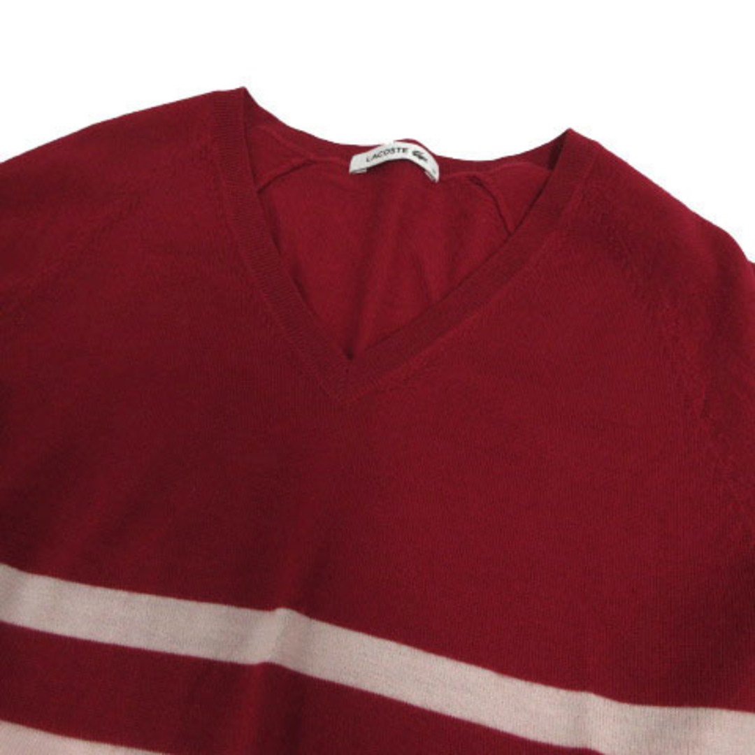 LACOSTE(ラコステ)のラコステ ニット セーター Vネック ロゴ ウール ボーダー 赤 ピンク 34 レディースのトップス(ニット/セーター)の商品写真