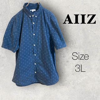 1212 AIIZ【3L】ポロシャツ　ブルー　ドット柄　綿100%(ポロシャツ)