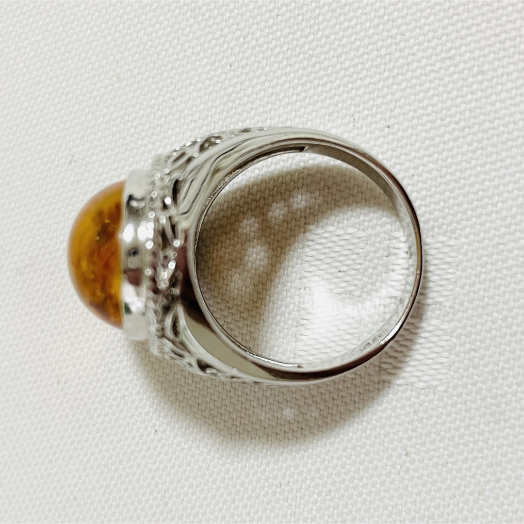 アンバー　琥珀 リング 指輪　シルバーリング　16.5号　シルバー　SV925 メンズのアクセサリー(リング(指輪))の商品写真