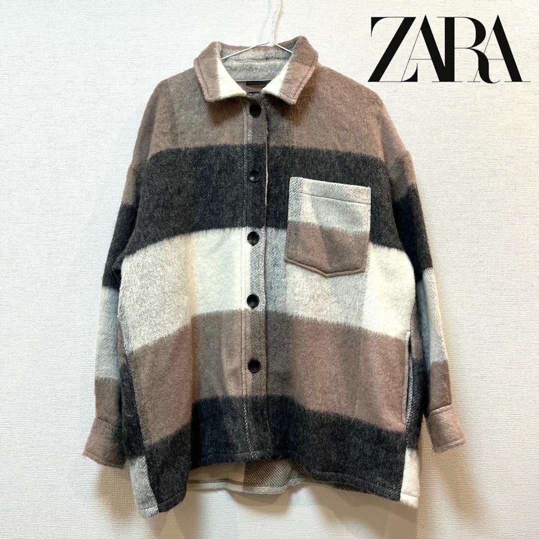 ZARA(ザラ)のZARA(ザラ) ブロックチェック柄BACKフリンジジャケット アウター レディースのジャケット/アウター(ブルゾン)の商品写真