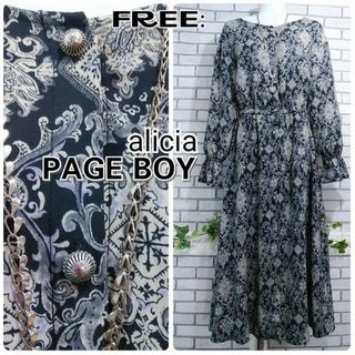 ページボーイ(PAGEBOY)のFREE：美品★ロングワンピース／ページボーイ★スカーフ柄・ブラック(ロングワンピース/マキシワンピース)