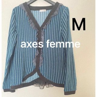 アクシーズファム(axes femme)のアクシーズファム ストライプ柄 フリル レース プルオーバー M カーディガン(カーディガン)