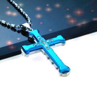 【N085】ネックレス　メンズ 　ブルー　青　クロス　十字架　アクセサリー(ネックレス)