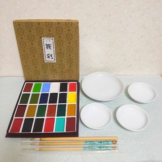 吉祥顔彩 24色 ＆ 溶き皿 陶器 ＆ 彩色筆 ナムラ セット 絵の具 絵手紙(絵の具/ポスターカラー)