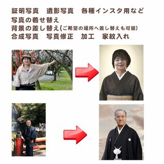 写真加工　証明写真　遺影写真　服の着せ替え　背景の差し替え　 2点組(その他)