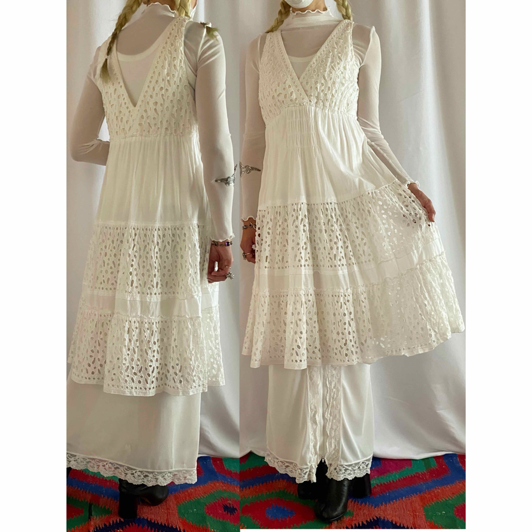アンティーク ビンテージ 80s ホワイト ドレス ワンピースLLYIVINTAGE