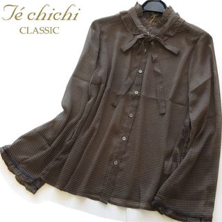 テチチ(Techichi)の新品Te chichi CLASSIC 千鳥柄フリルボウタイリボンブラウス/BR(シャツ/ブラウス(長袖/七分))