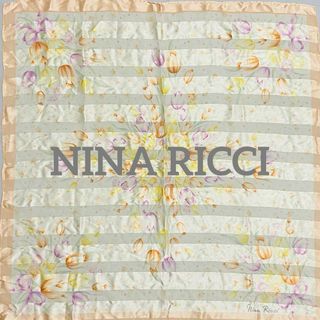 ニナリッチ(NINA RICCI)の★ニナリッチ★スカーフ 大判 シフォン チューリップ ボーダー シルク ピンク(バンダナ/スカーフ)